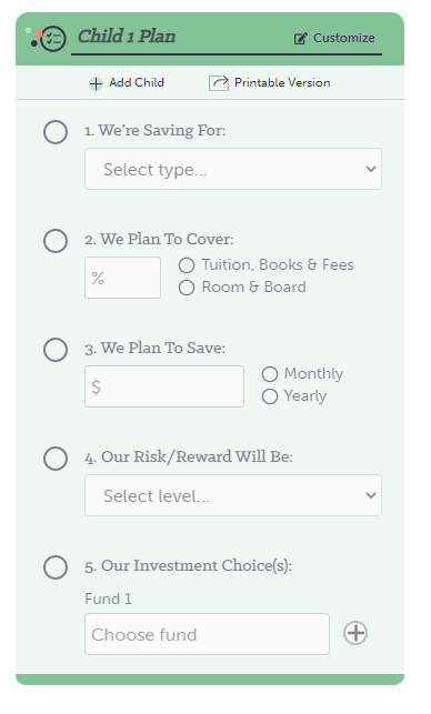 Personal plan showing five step decision tree