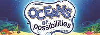 An underwater scene with "Oceans of Possibilities: logo floating in it