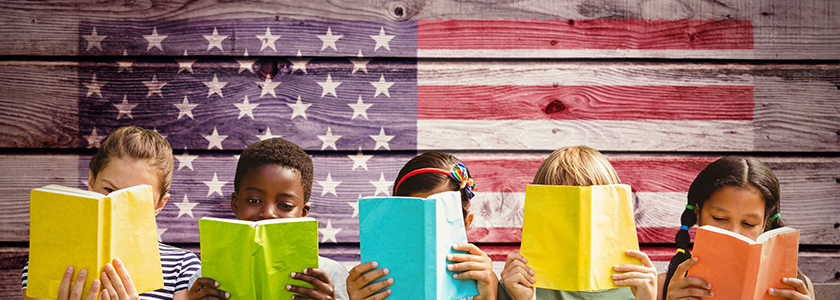 Five children reading books