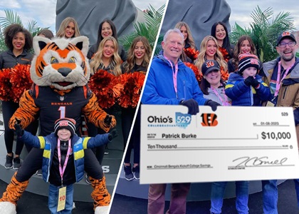 2022 Bengals Kickoff College Savings Winners With Who Dey, Ohio's 529 Plan executive director Tim Gorrell