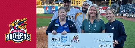 2023 Toledo Mud Hens Home Run Readers Winner Heather Shapaka with Ohio 529 Executive Director Trisha Good