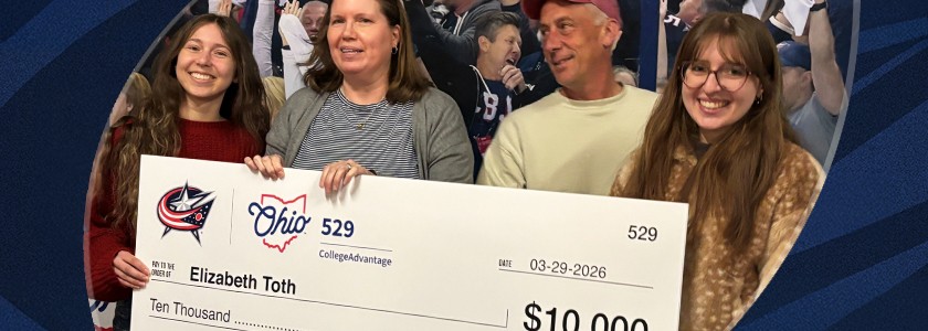 2026 CBJ College Saving Assist winner and family holding oversized check
