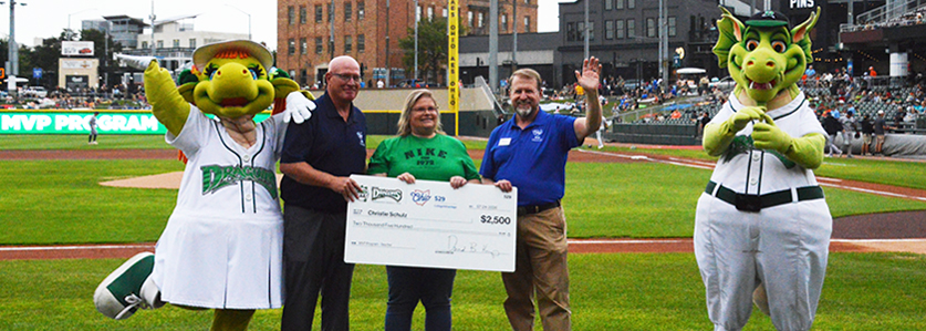 GENERAL_387 Dayton Dragons MVP Teacher Winner on-field check presentation