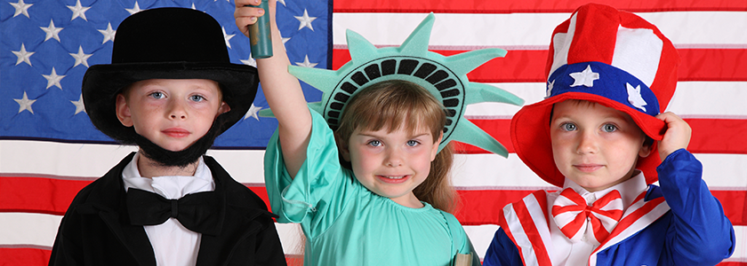 Office of Ohio's 529 Plan Will Be Closed For Presidents' Day Three kids: one dressed as Abraham Lincoln, one as the Statute of Liberty, and another as Uncle Sam stand in front of an American flag