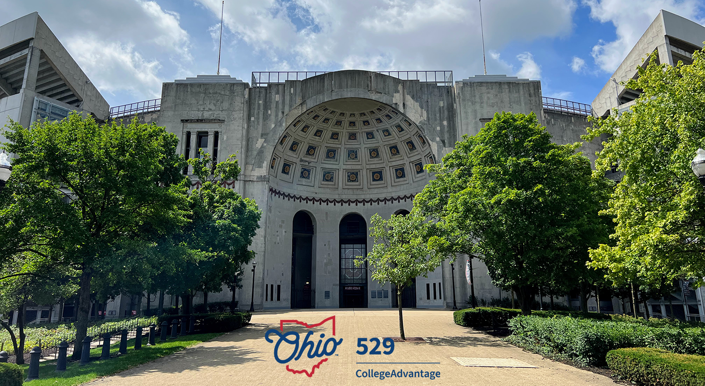Ohio Stadium with new CollegeAdvantage logo