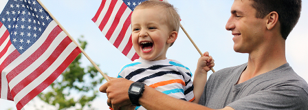 Ohio_529_Plan_Office_Closed_July_4th Father holding laughing son while holding small American flags